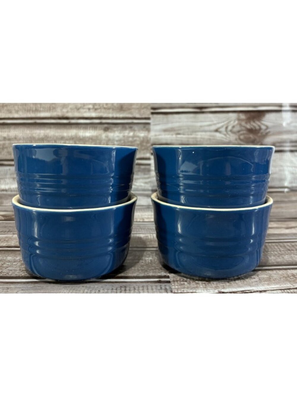 Le Creuset Ramekin Custard Cups Set of 4 Heritage Blue Stonewear Cobalt Indigo